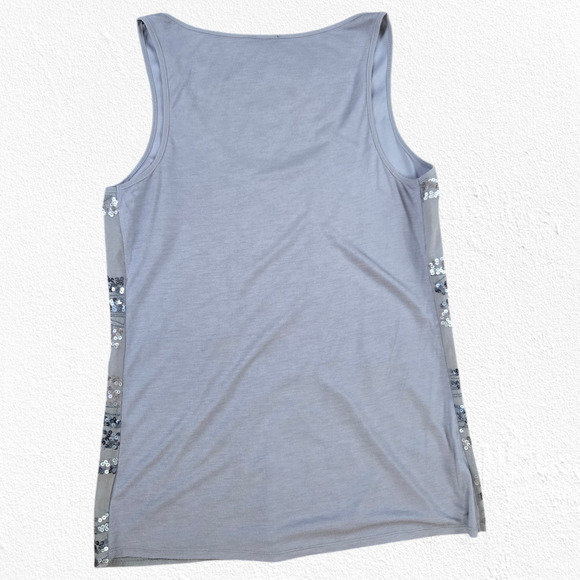 Express Silver Sequin Tank Top Glam Y2K Partywear Scoop Neck Tank Size Large - Picture 8 of 8